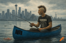craiyon_160647_A_man_flyfishing_for_pink_salmon_out_of_a_blue_canoe_in_Elliot_Bay_with_the_Sea...png