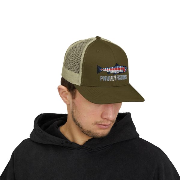 PNW Fly Fishing Fish Logo Snapback Trucker Cap - Image 19
