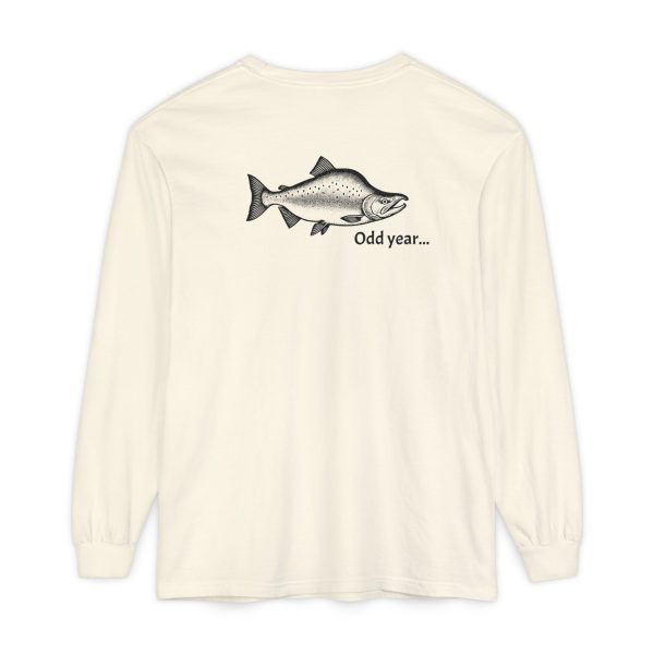"Odd Year" Pink Salmon PNW Fly Fishing Long Sleeve Tee - BACK PRINT - Image 2