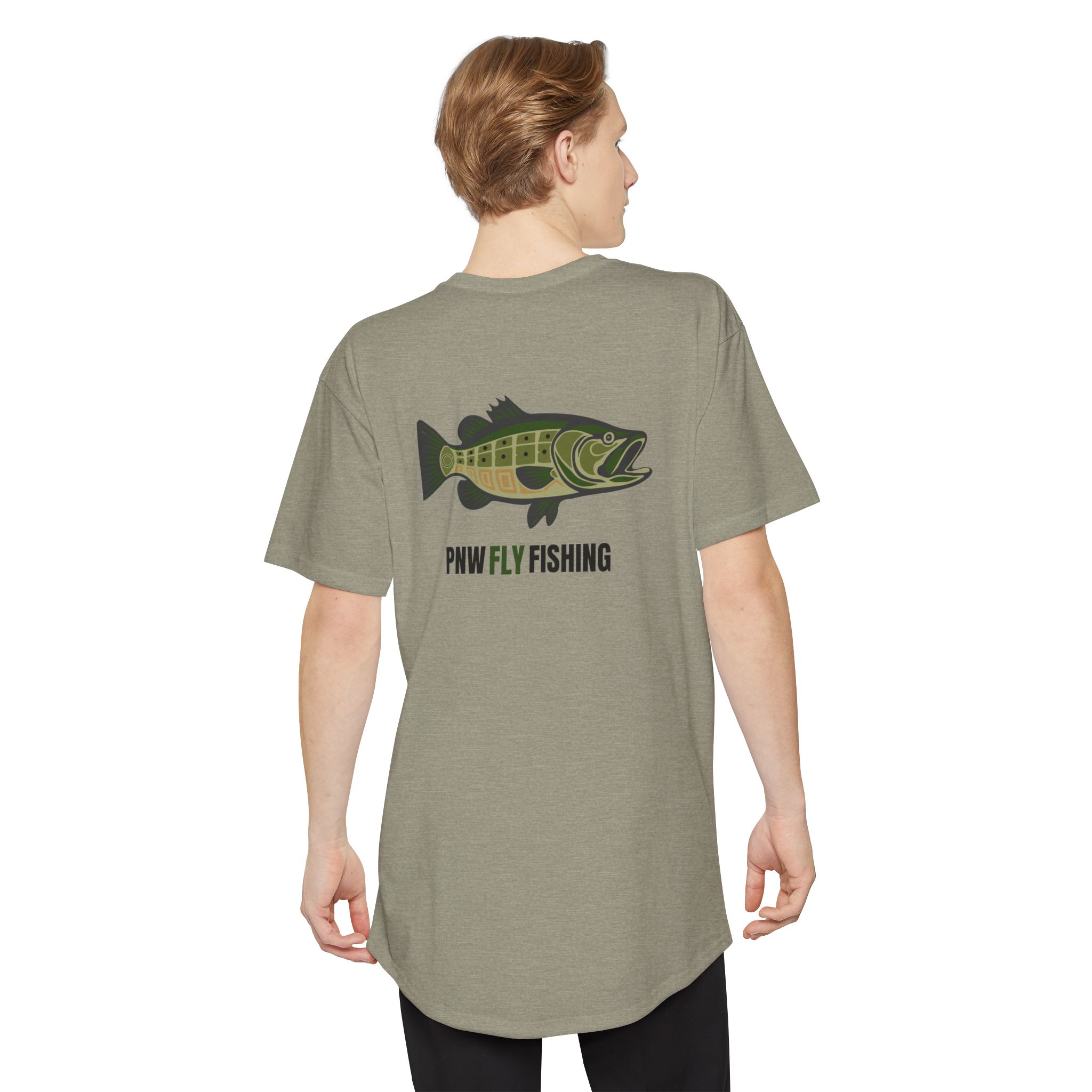 PNW Fly Fishing Tee — Long Body Green Bass Logo Shirt - Image 4