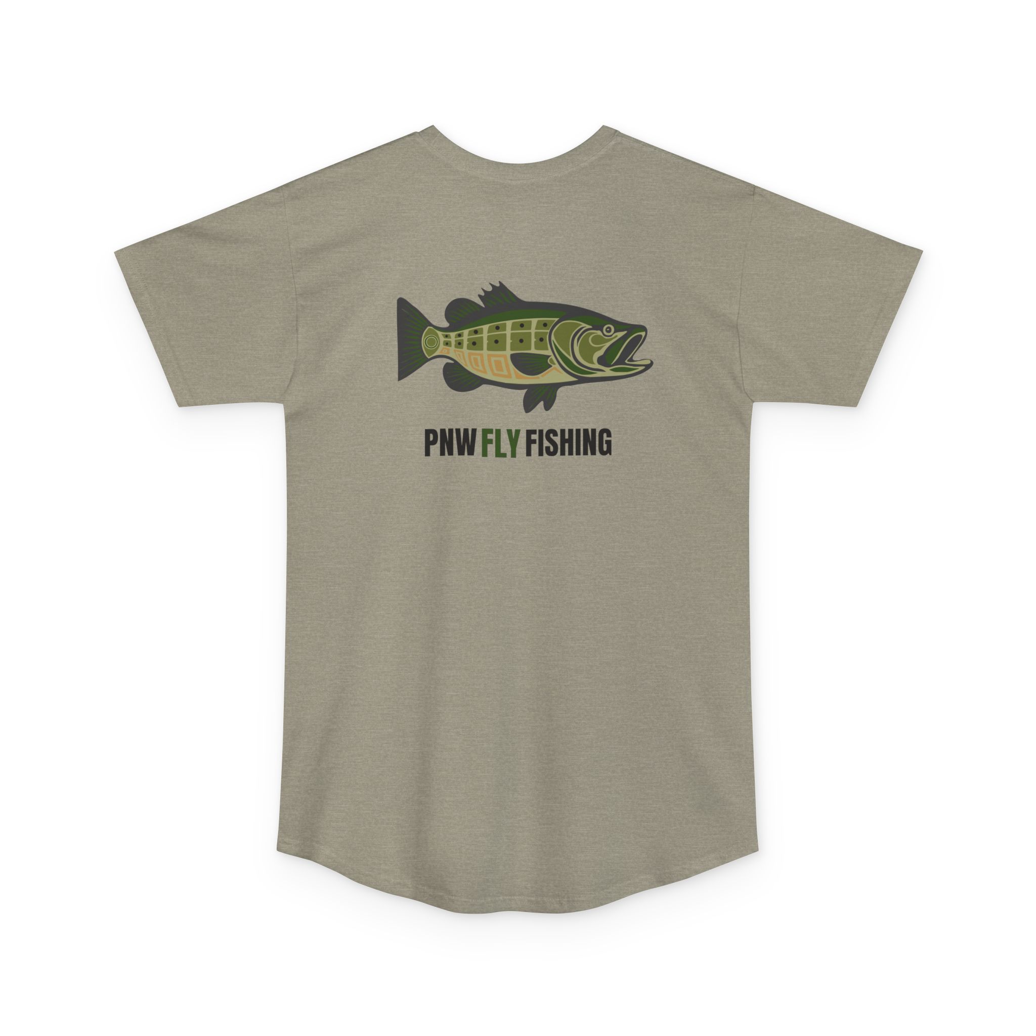 PNW Fly Fishing Tee — Long Body Green Bass Logo Shirt
