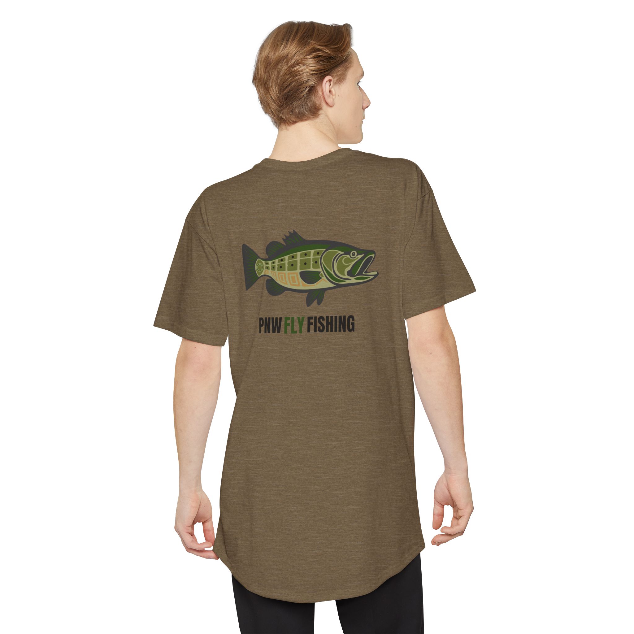PNW Fly Fishing Tee — Long Body Green Bass Logo Shirt - Image 12