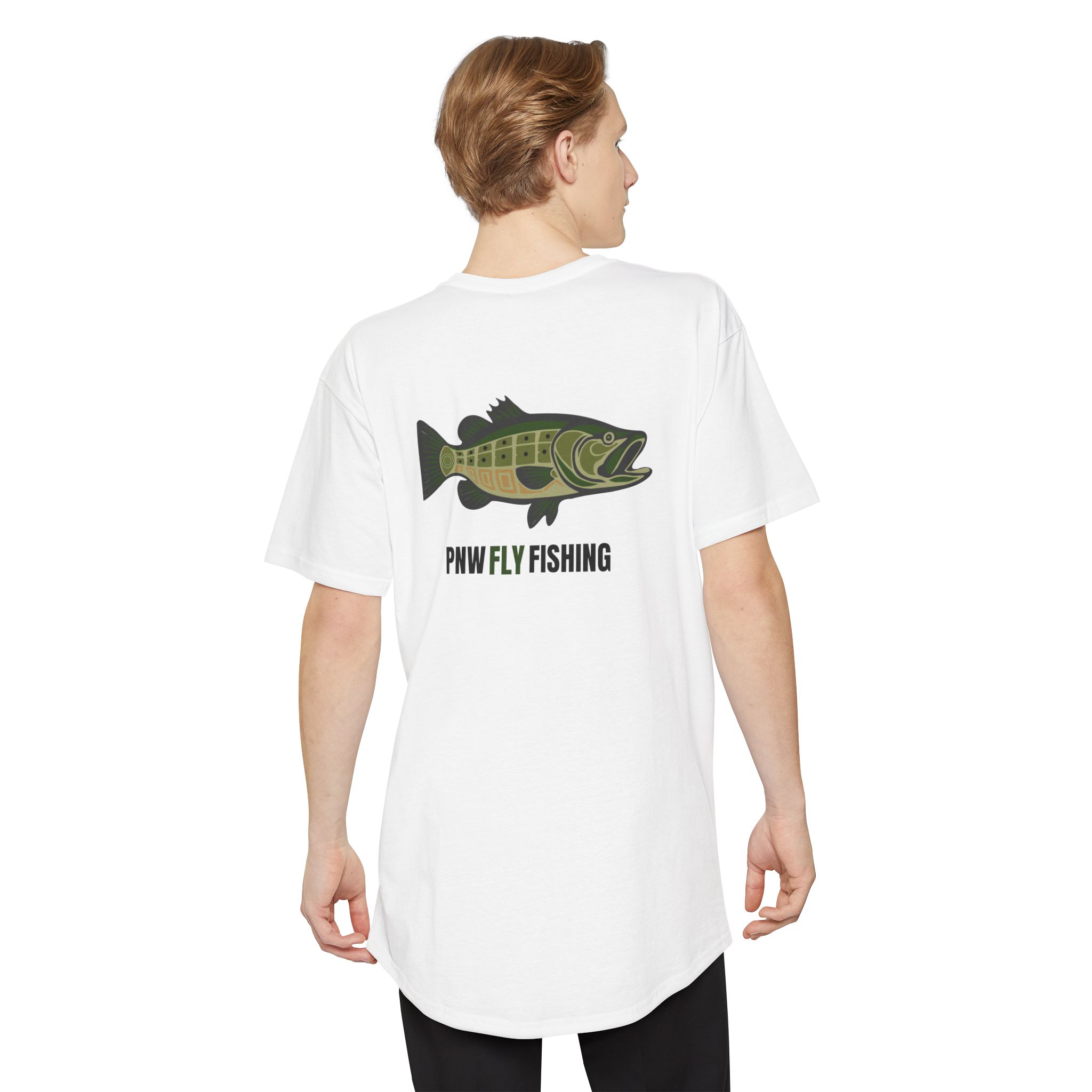 PNW Fly Fishing Tee — Long Body Green Bass Logo Shirt - Image 8