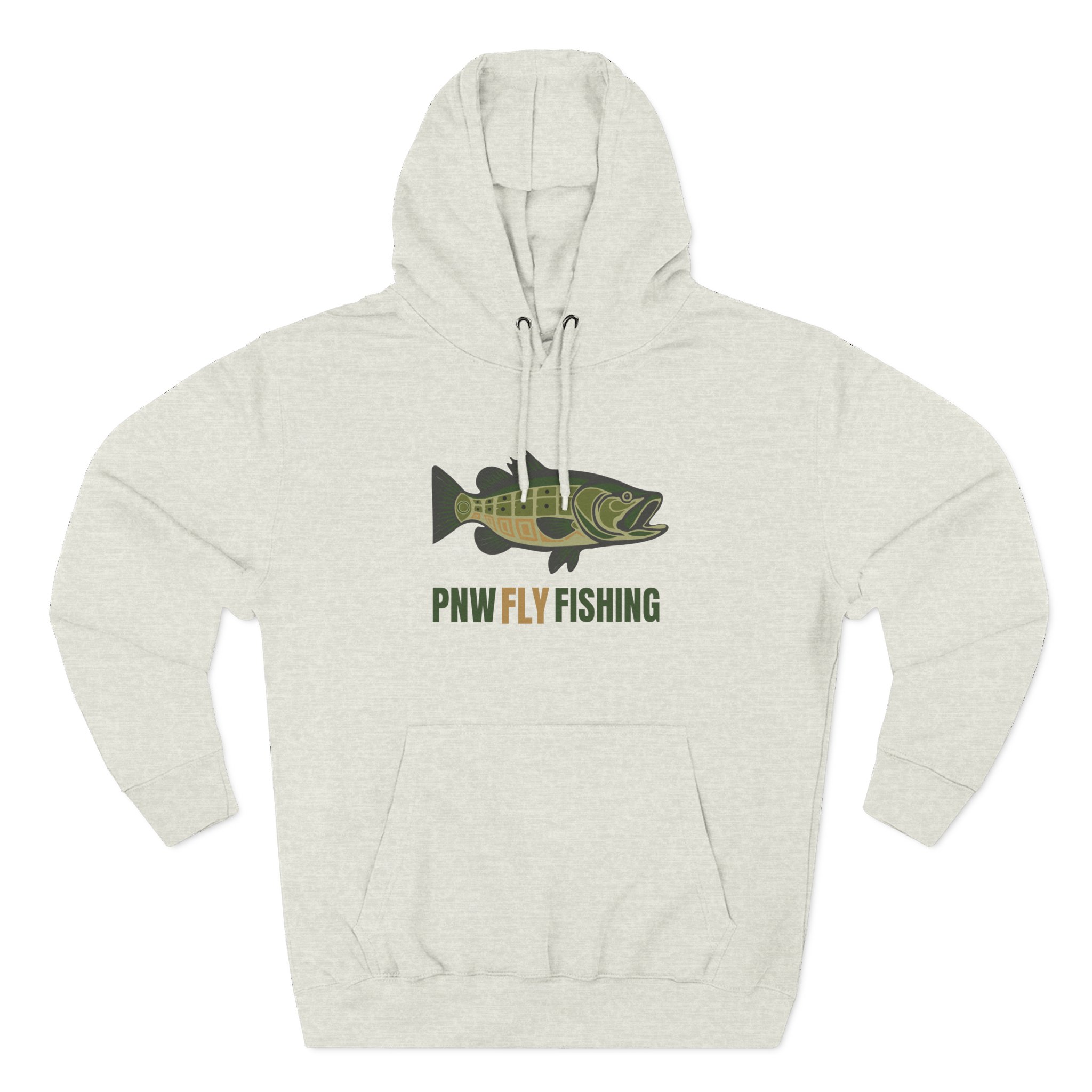 PNW Fly Fishing Hoodie – TALL CUT Green Bass Logo Silhouette Fleece Pullover