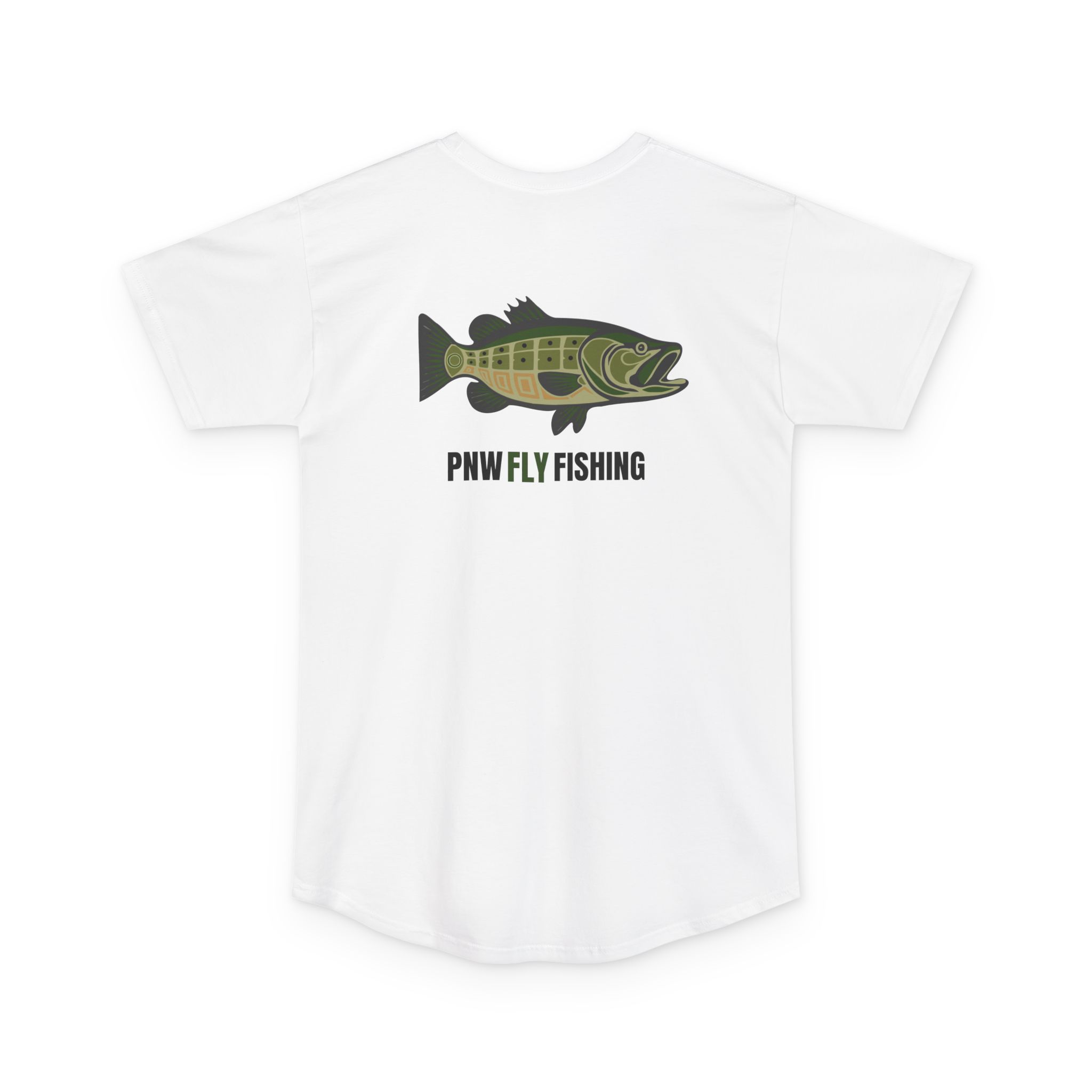 PNW Fly Fishing Tee — Long Body Green Bass Logo Shirt - Image 6