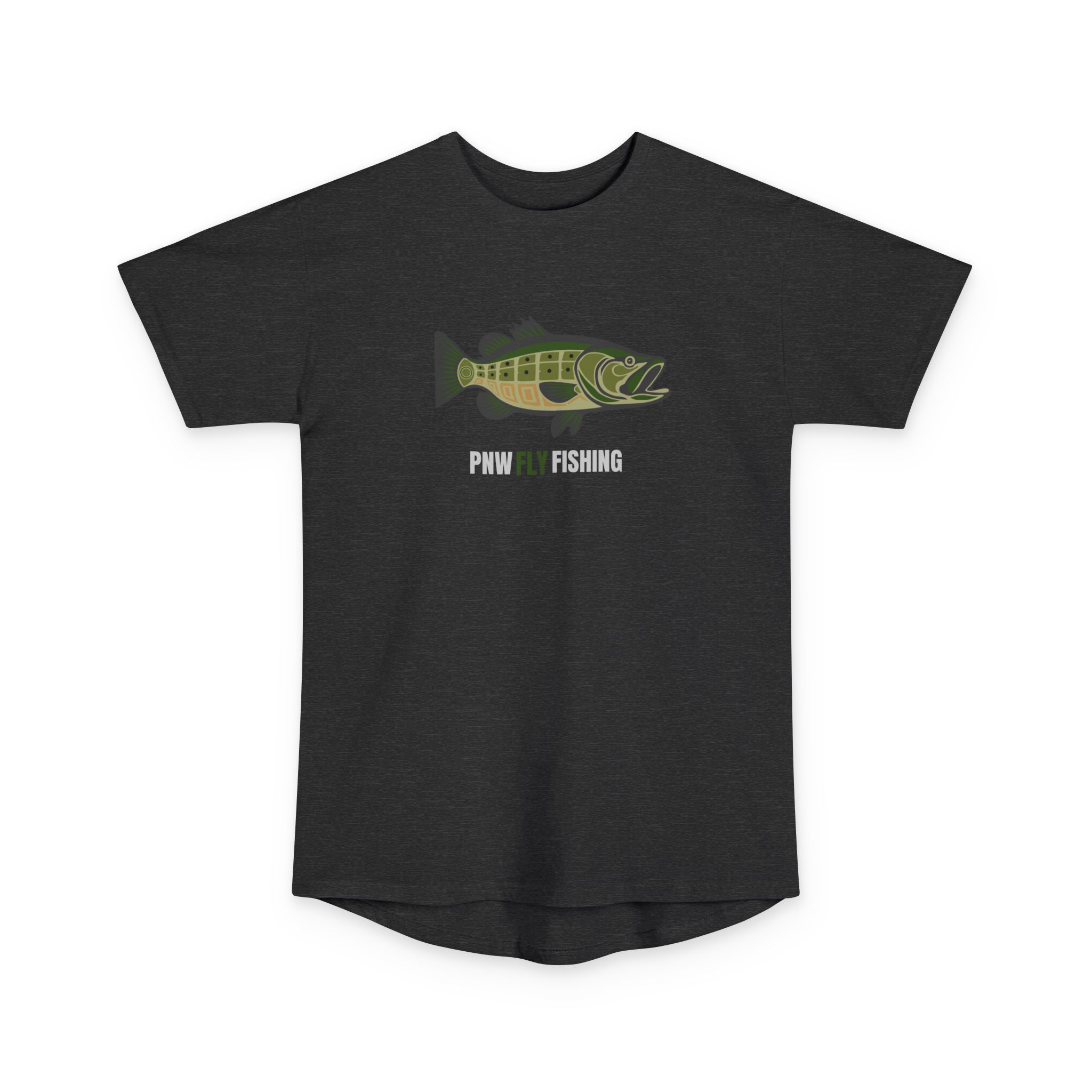 PNW Fly Fishing Tee — (Front Print) Long Body Green Bass Logo Shirt - Image 13