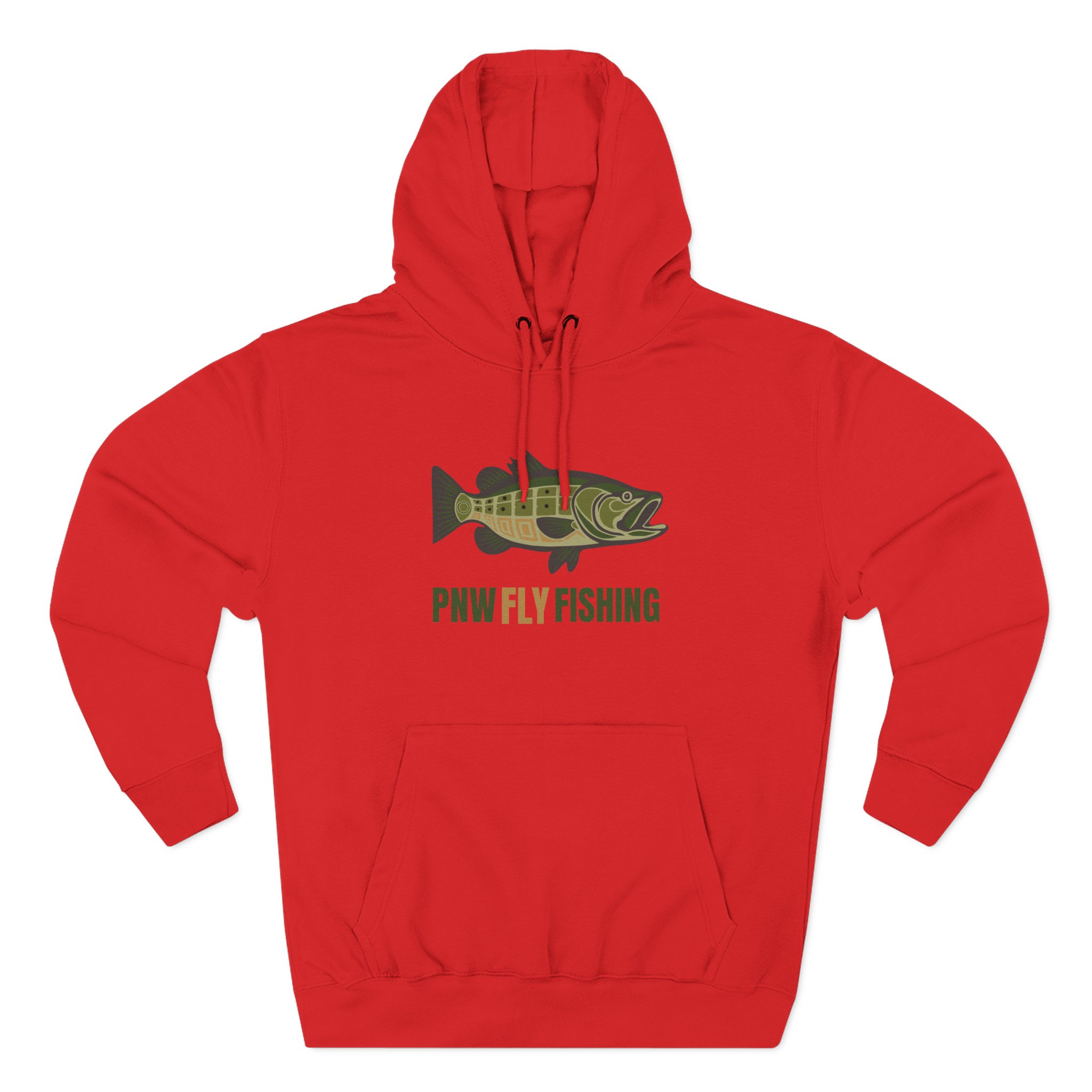 PNW Fly Fishing Hoodie – TALL CUT Green Bass Logo Silhouette Fleece Pullover - Image 15