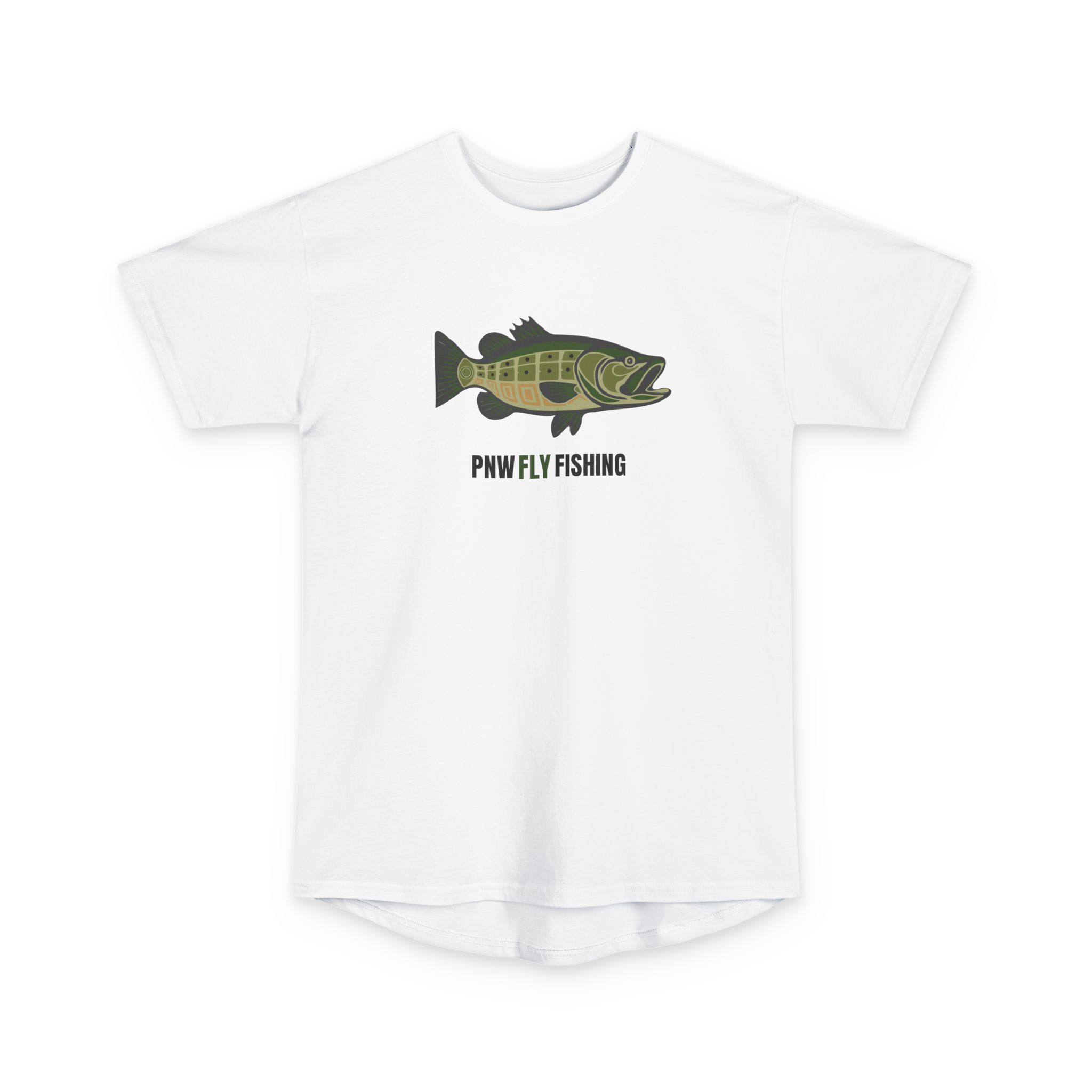 PNW Fly Fishing Tee — (Front Print) Long Body Green Bass Logo Shirt - Image 5