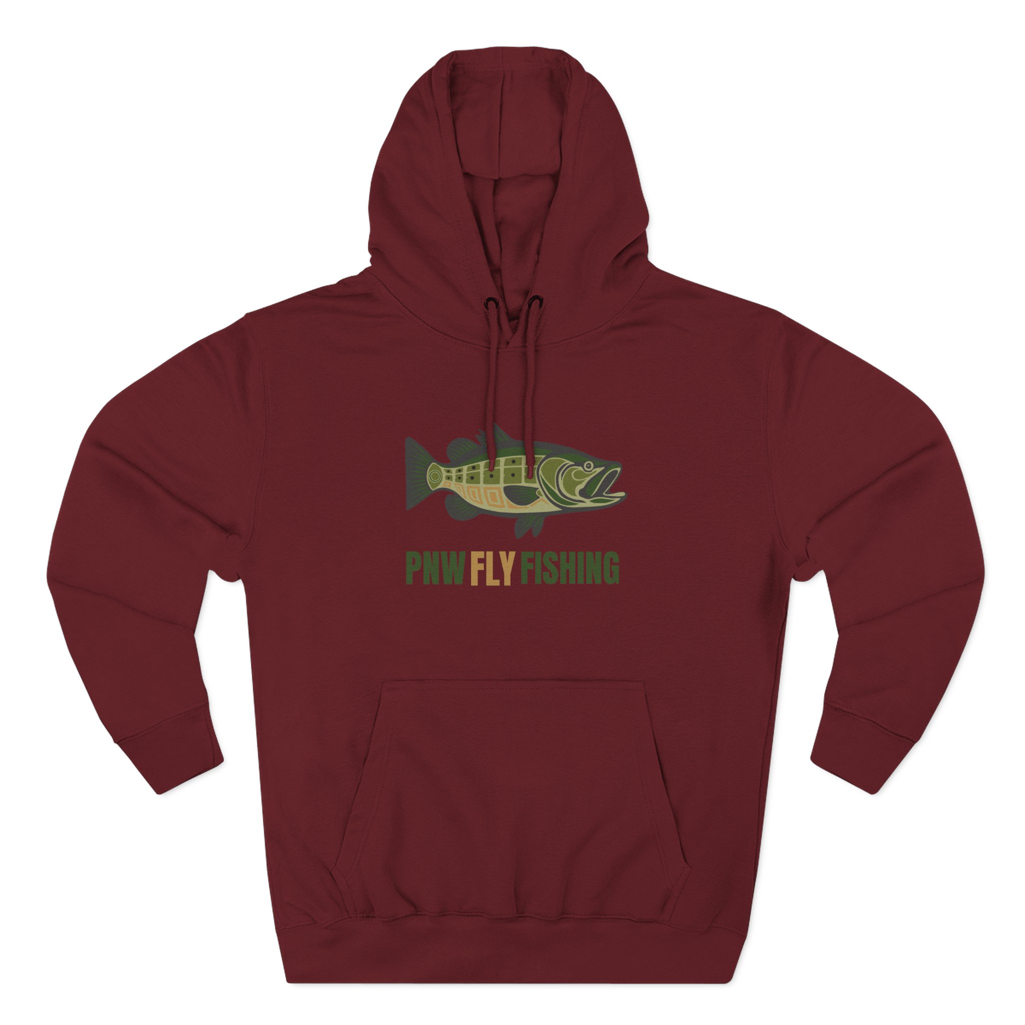 PNW Fly Fishing Hoodie – TALL CUT Green Bass Logo Silhouette Fleece Pullover - Image 17