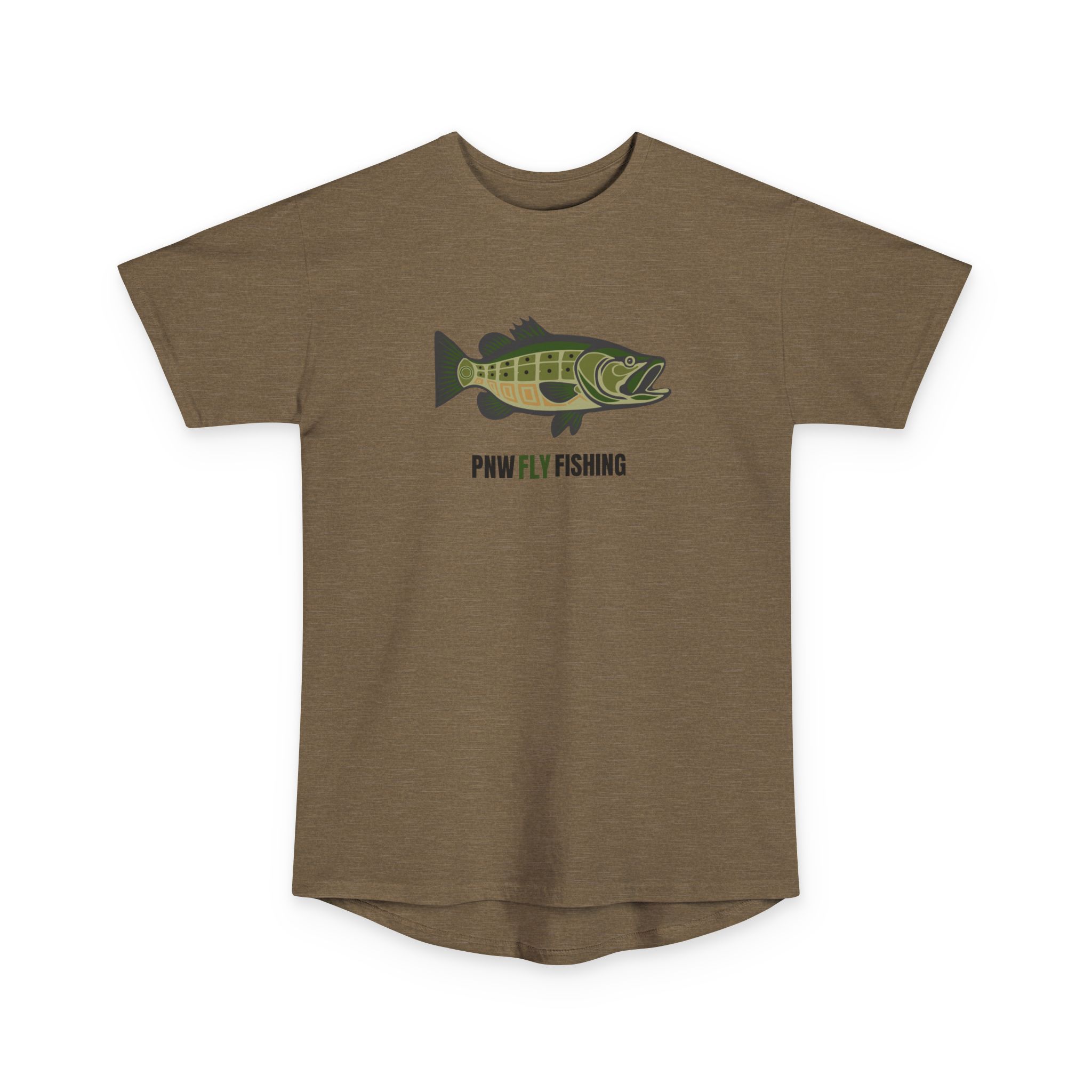 PNW Fly Fishing Tee — (Front Print) Long Body Green Bass Logo Shirt - Image 9