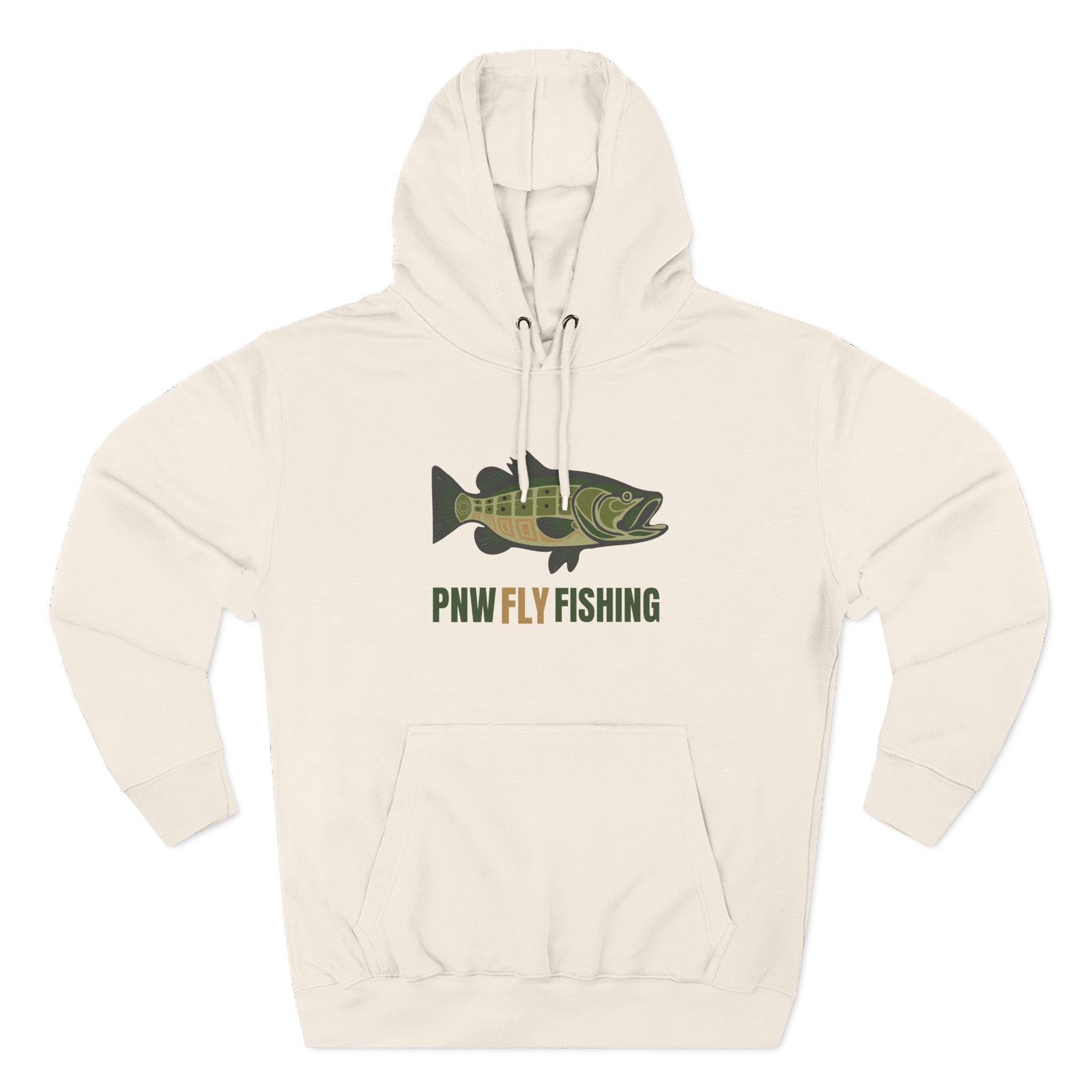 PNW Fly Fishing Hoodie – TALL CUT Green Bass Logo Silhouette Fleece Pullover - Image 9